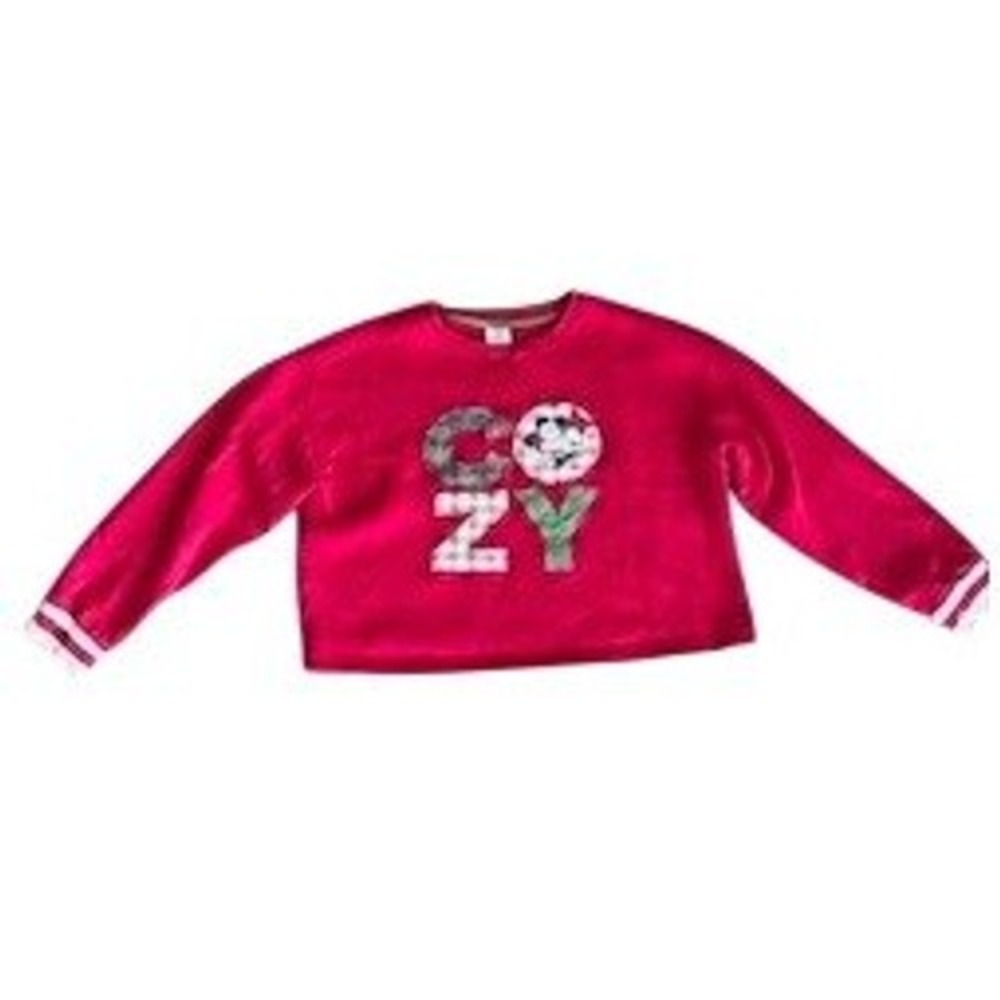 Disney Parks Mickey Minnie Mouse Cozy Christmas Sweatshirt Red Cropped Large